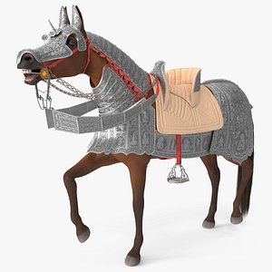 3D model Medieval Armored Warhorse Fur Rigged