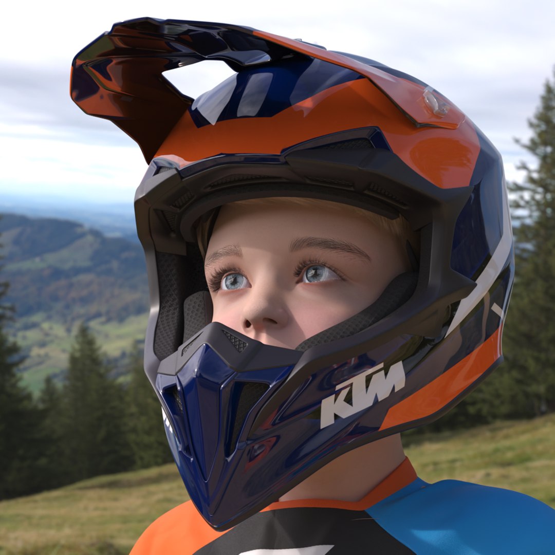 KTM Kids Motocross Helmet Orange Blue 3D Model TurboSquid 2466152
