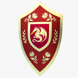 3D Red Fantasy Dragon Shield 3D Model PBR Low Poly Game Ready model