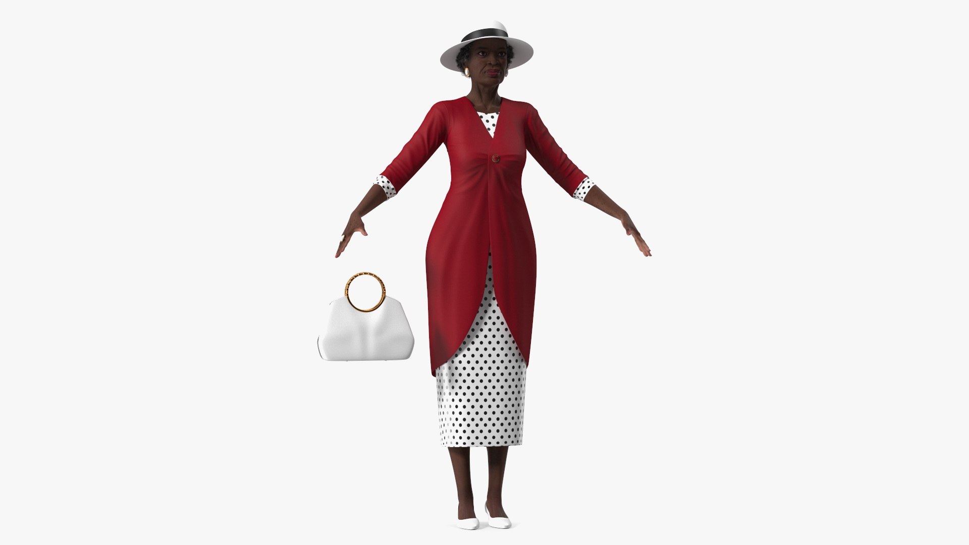 Afro American Elderly Woman Formal Wear Rigged 3D model preview
