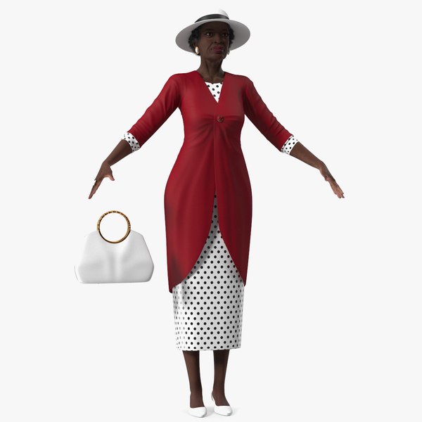 3D Afro American Elderly Woman Formal Wear Rigged