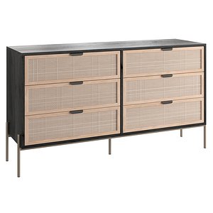 3D model Lofted Rattan  Wood 6 Drawer Dresser