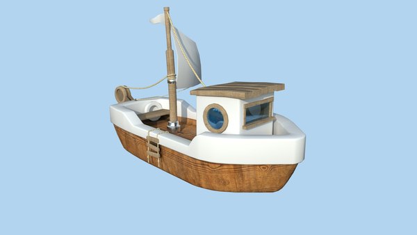 3D Cartoon Boat 09 White Wood - Low Poly Ship model