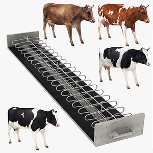 Cow and Cow Resting Bed Collection 3D