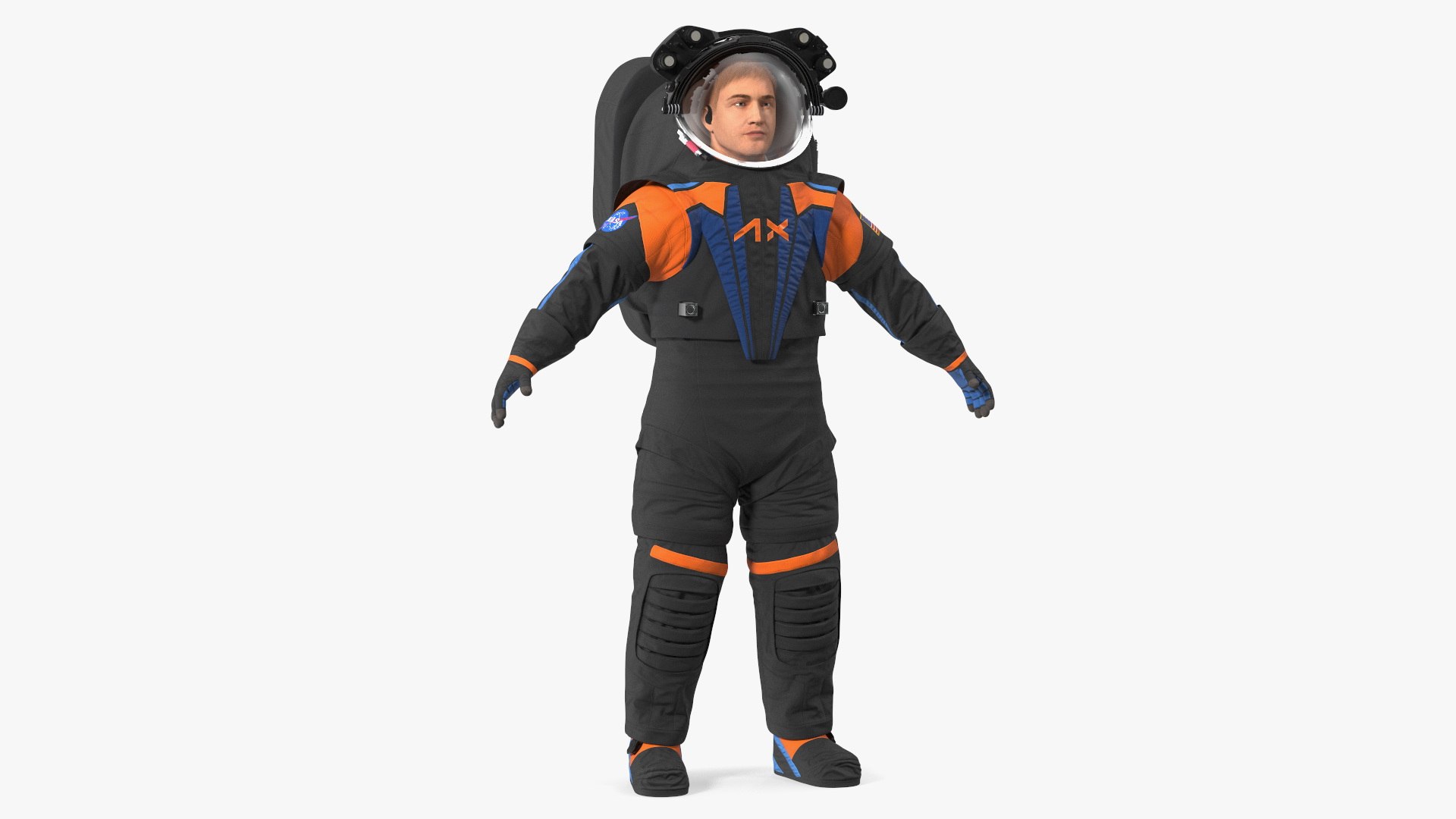 Astronaut in NASA Axiom Spacesuit A-pose Fur 3D model preview