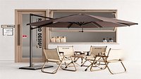 Outdoor Cafe Folding Chair Set with 4 Chairs Small Table and Cantilever Umbrella