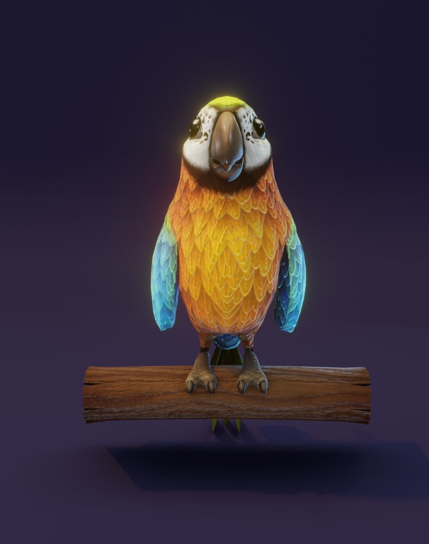 3D Cartoon Ara Parrot Blue-Yellow-Green Animated 3D Model Model ...
