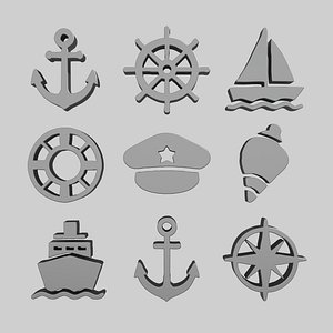 3D Ocean cruise ship voyage ui logo pack icon model