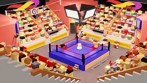 Boxing Low poly pack with animated blocky public and characters