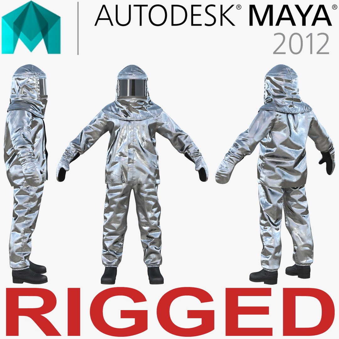Firefighter Wearing Aluminized Chemical Protective Suit Rigged for Maya 3D model preview