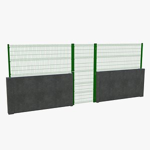 Chain Link Fence Concrete Door 3D model