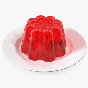3D Jelly Pudding Chery on Plate model