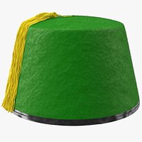 Traditional Arabic Green Fez Hat With Yellow Tassel Fur
