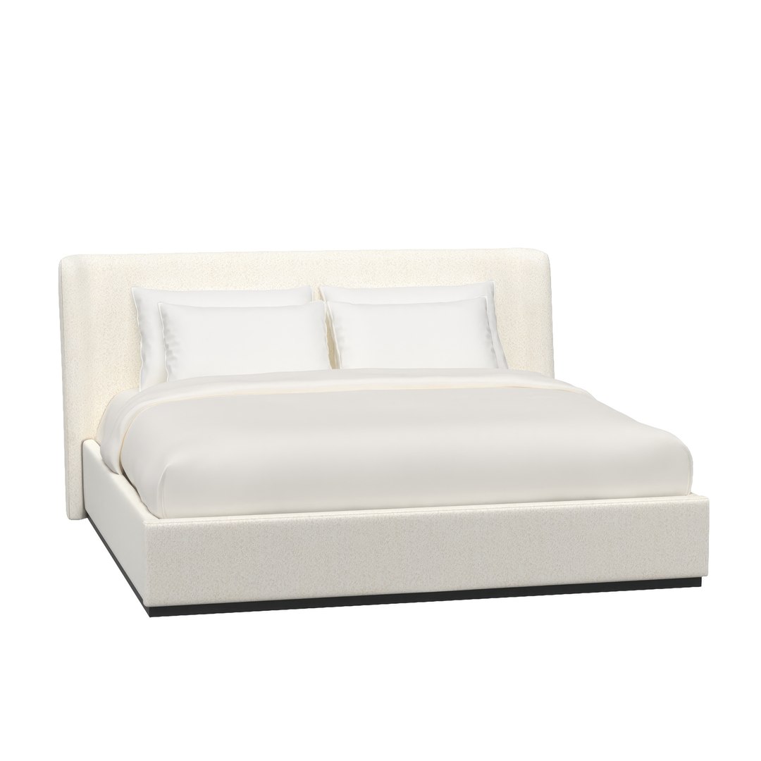 3D White Birch Wood Upholstered Boucle Wingback King Bed - TurboSquid ...