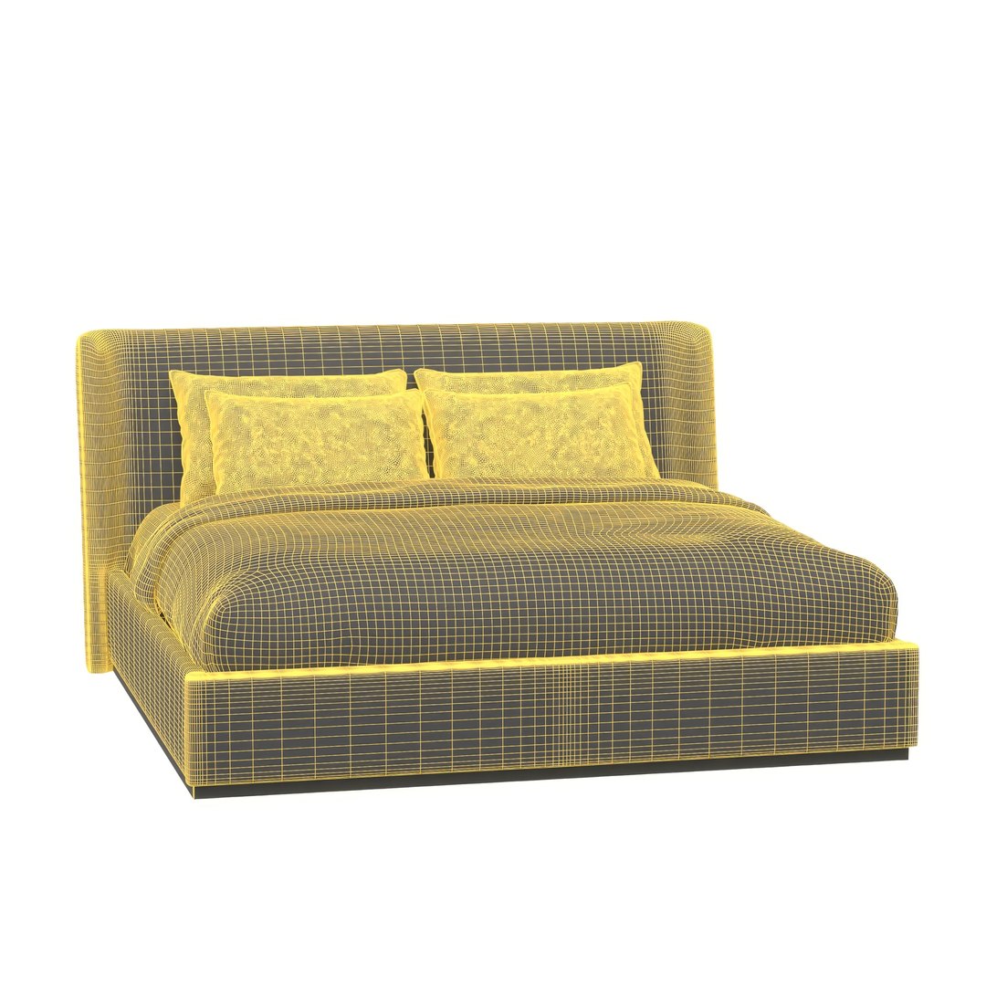 3D White Birch Wood Upholstered Boucle Wingback King Bed - TurboSquid ...