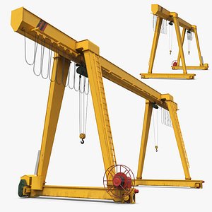 3D model Single Girder Gantry Crane Yellow Rigged