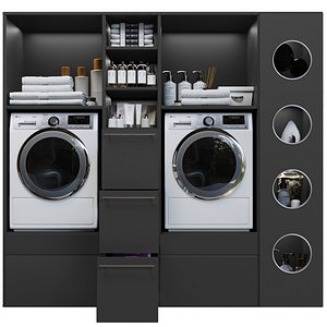 Large laundry room with appliances and cosmetics