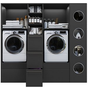 Large laundry room with appliances and cosmetics