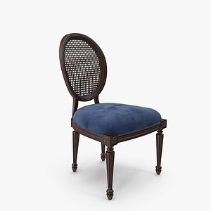 French Country Dark Blue Velvet Dining Chair 3D model