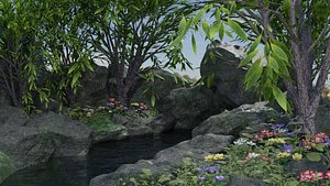 3D model scene small plants flowers