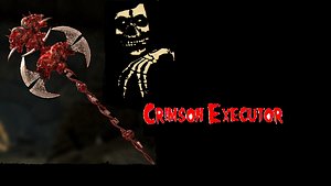 3D model crimson glowing battle axe