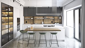 Modern island kitchen 3D model1