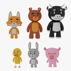 6 Animals Characters in 01 Pack 3D model