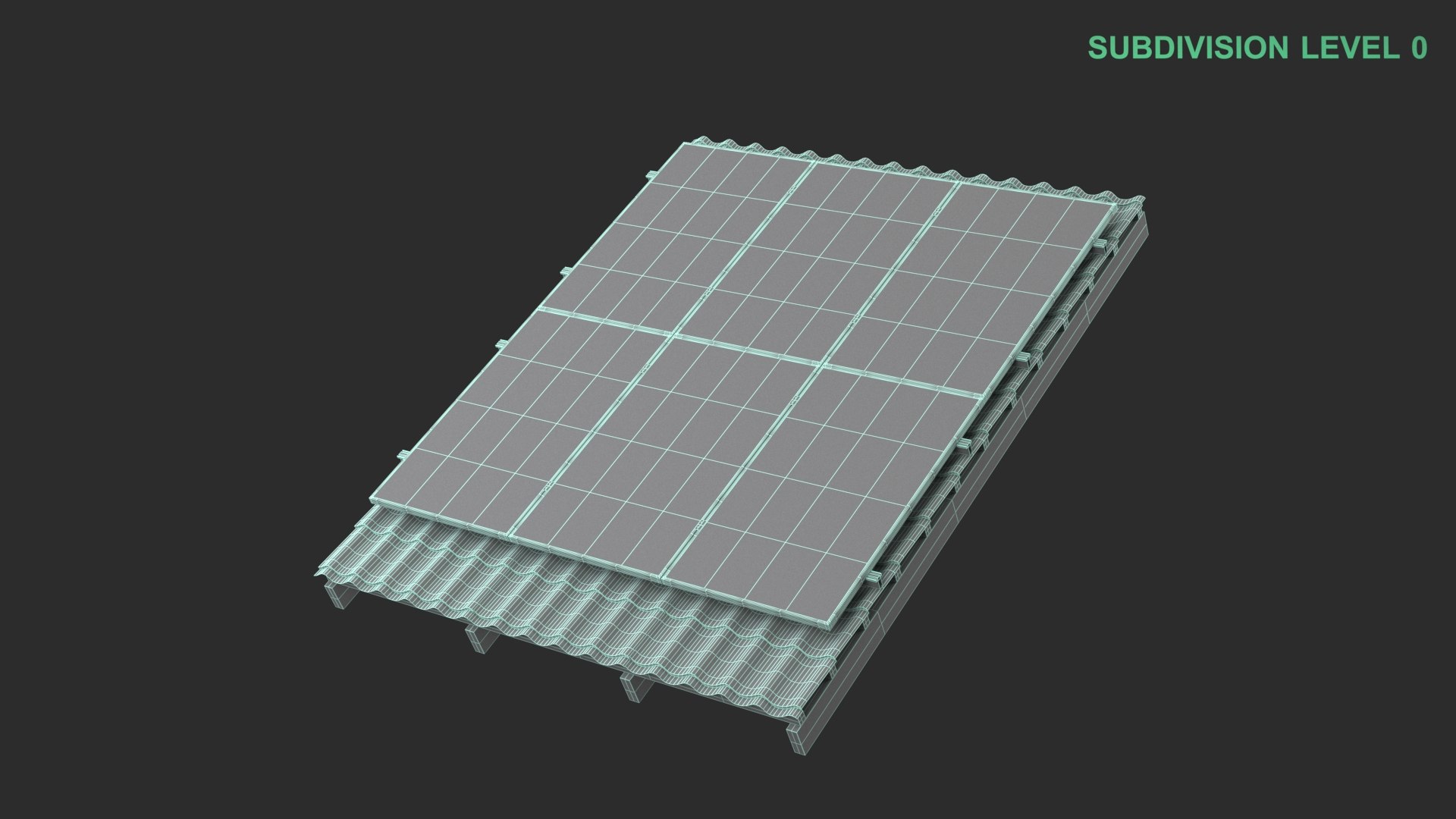 Solar Panel on Roof 3D model https://p.turbosquid.com/ts-thumb/wG/CkI6dT/0H/wireframe_0007/jpg/1738873821/1920x1080/fit_q87/43873142540d639a1a80ce712ace112887e30373/wireframe_0007.jpg