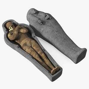 Sarcophagus and Mummy with Ankh 3D model