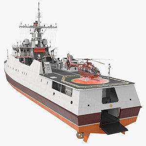 3D Coast Guard Ship with Helicopter Rigged for Maya model