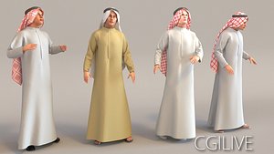 4x Arabic real cloth simulation loop animated man.