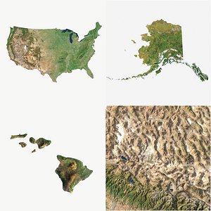 USA mainland with Alaska, Hawai realitic PBR relief map 3D model