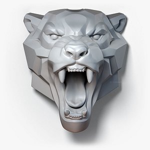 3D roaring leopard sculpture model