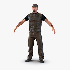 3d model of biker man fur generic
