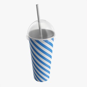 Paper cold cup 22 oz with translucent solo dome lid 01 3D model