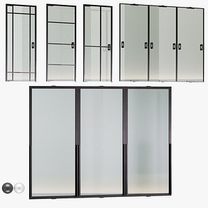 3D Porta pivot set of glass doors