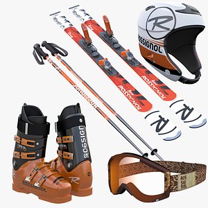 Alpine Ski Boots Helmet Goggles Poles Collection