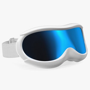 White Ski Goggles with Blue Glass 3D