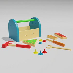 Toy carpenter box with plastic tools model