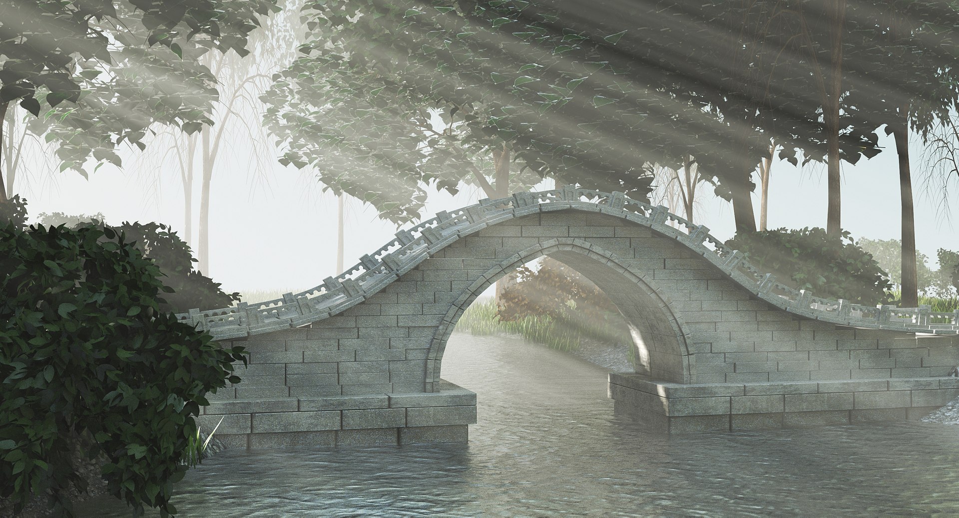 3d Scene Stone Bridge