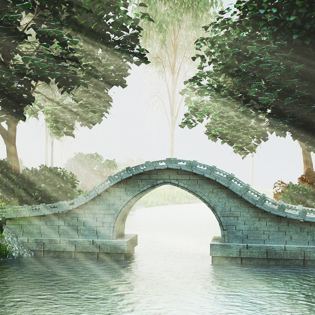 3d Scene Stone Bridge