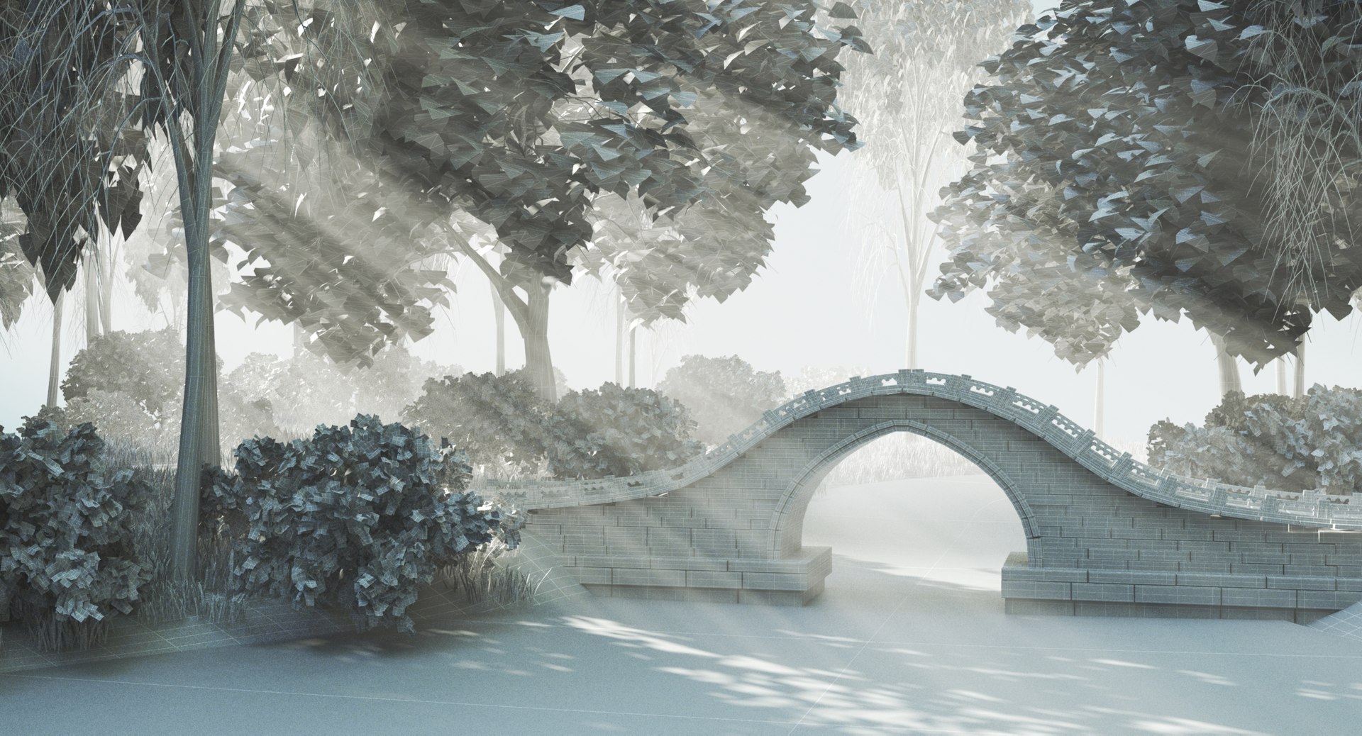 3d Scene Stone Bridge