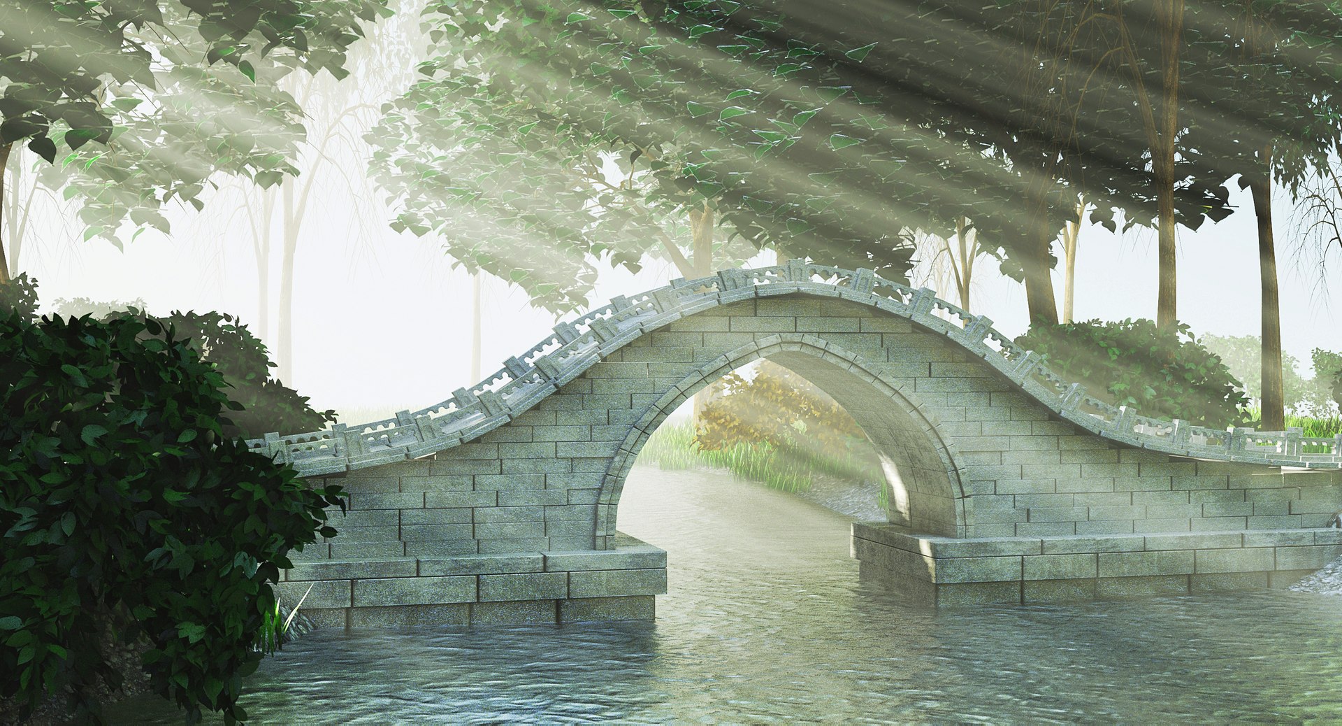 3d Scene Stone Bridge