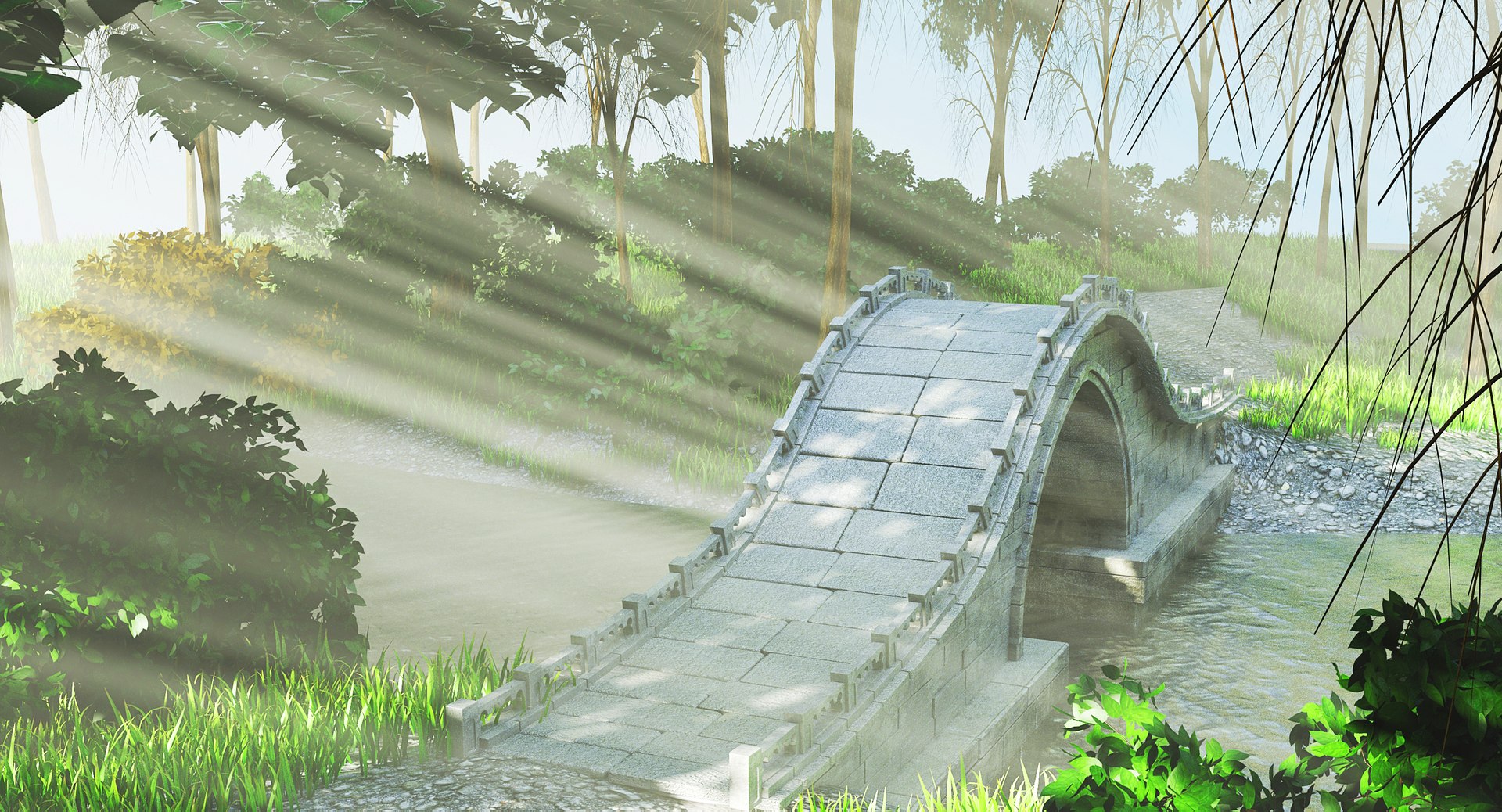 3d Scene Stone Bridge