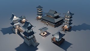 3D model set japanese temples