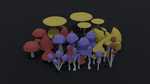 3D Low-poly cartoon fantasy mushrooms asset Poly Style