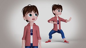 3D Cartoon Boy shirt Full Rigged in Blender model