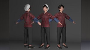 3D Woman Farmer Nanny Asian Woker model