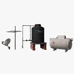 3D Urban Rooftop Props Water Tank Gas Tank TV Antennas model