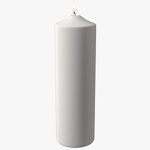 Lit White Wax Pillar Candle 3D model